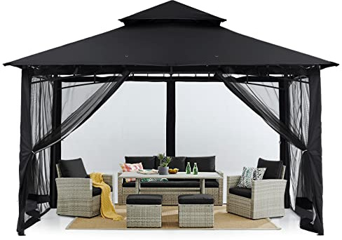 MASTERCANOPY Outdoor Gazebo for Patios Steel Frame with Mosquito Netting for Backyard Deck Lawn Garden (3.3x3.3M,Black)