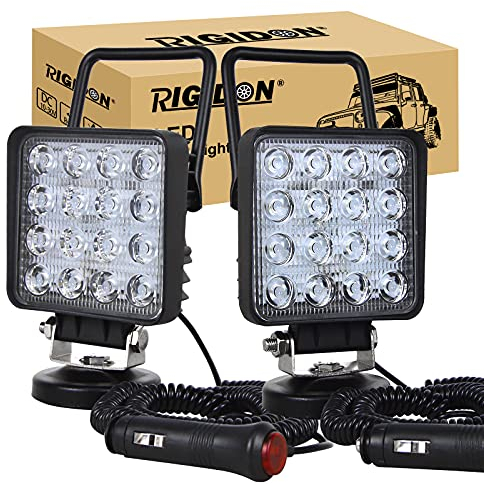 RIGIDON 2 Pcs Led arbeitsscheinwerfer mit magnetfuß, 4 Zoll 10cm 48W 12V 24V led flutstrahler, offroad beleuchtung für Auto SUV ATV, Traktor, LKW, 4x4, Boot,6000K led suchscheinwerfer, arbeitslicht