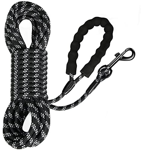Reflektierend Schleppleine für Hunde, 5m/10m/20m Seil Hundeleine Trainingsleine Langes Ausbildungsleine für kleine, mittelgroße Hunde, Schwarz (Schwarz, 20m)