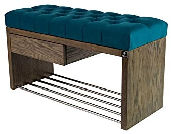 EMRA WOOD M-DEKO LPS-1 Sitzbank Schuhbank Chesterfield Gesteppt mit Schublade Bezug aus Türkisem Velours Gestell aus Holz Nach Maß (Höhe 45cm Tiefe 40cm, 50)