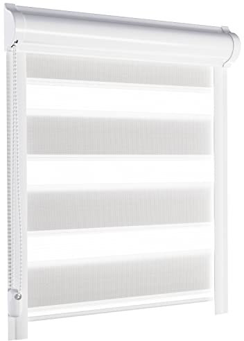 schattenfreu.de Doppelrollo mit Kassette nach Maß | Zum Ankleben ohne Bohren | Optional zum Anschrauben | Lichtdurchlässig | Für Fenster und Türen | Hellgrau