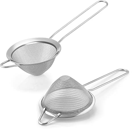 Cocktail Strainer, Herogo 2-Piece Stainless Steel Sieves, Conical Strainer with Handle, Metal Fine Mesh Sieve for Filtering Cocktails, Tea, Juice, Coffee, Flour, Sugar – 3.5 Inches