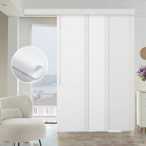 Graywind Light Filtering Panel Track Blinds, Semi-Sheer Textured Fabric for Privacy with Soft Daylight, Wand Control for Sliding Patio Door & Large Window, Made to Measure Up to 389cm, Jacquard White