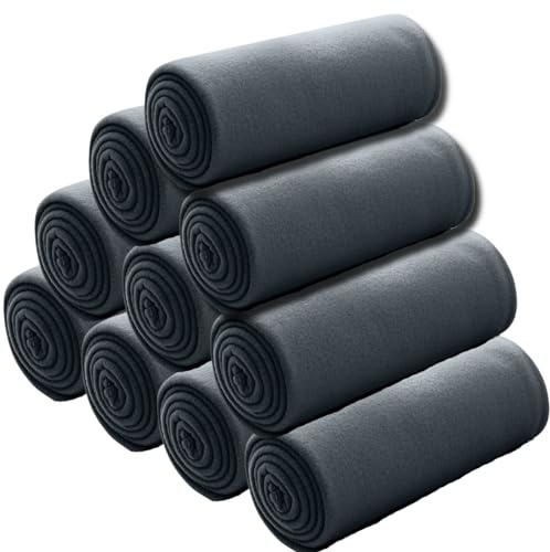 wometo 10er Set Polar Fleecedecke 130x160 Oeko-TEX ca. 400g dunkelgrau | mit Anti-Pilling und Kettelrand, im 10er Vorteilspack