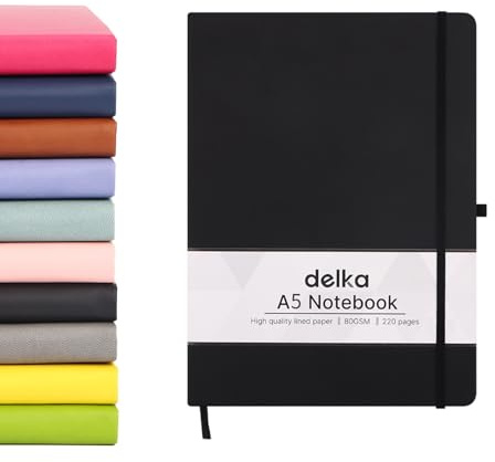 delka A5 Notebook – Lined Notepad Journal, Soft Cover Writing Pad for Office, School, College, Home & Business – Ideal for Note Taking, Daily Planning, Journaling & Study (BLACK, Pack of 1)