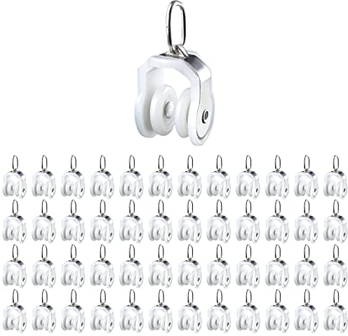 48 Stück Curtail Track Gleitrollen für Vorhänge,Vorhangrollen mit Zwei Rädern,Gardinenröllchen Gardine Schienenrolle (Edelstahl)