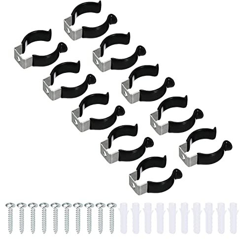 Sourcing Map T8 U Clips Bracket for LED Light Bulb Mounting Bracket Support Stainless Steel Fluorescent Tube Holder Screw Pipe Clamps Spring Holder Tool Clips, Black Pack of 10