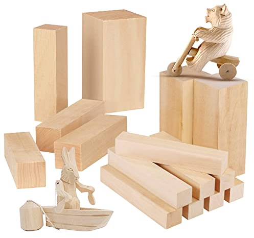 15 Stück Unbehandeltes Holzblöcke, 15cm+10cm Schnitzholz Lindenholz zum Schnitzen Holzblöcke zum Basteln Schnitzholz Rohlinge Schnitzen Holz, Schnitzrohlinge für Kinder Erwachsene DIY Handwerk