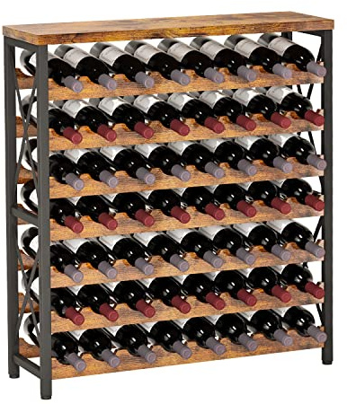 Homeiju 56-Bottle Wine Rack Freestanding Floor, Wooden Wine Storage Shelf, Stackable Wine Rack with Tabletop for Living Room,Kitchen or Wine Cellar