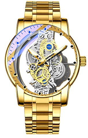 FORSINING Montre analogique à quartz pour homme - Montre squelette transparente en acier inoxydable - Cadran de luxe - Étanche et lumineuse