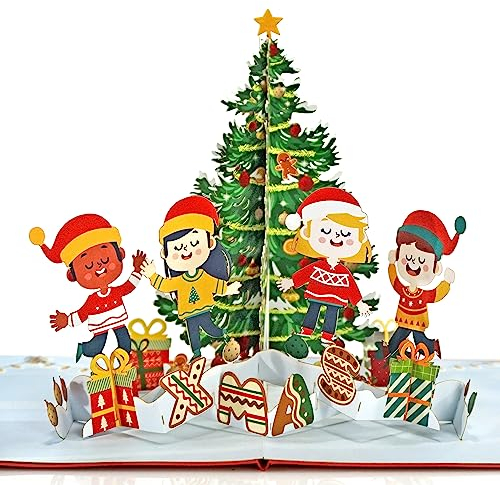 CUTPOPUP Weihnachtsbaum und Kinder - Weihnachtskarten 3D, Weihnachtskarte 2024, Pop Up Karte Weihnachten, Weihnachtskarten (Xmas Tree and Children) 46DE