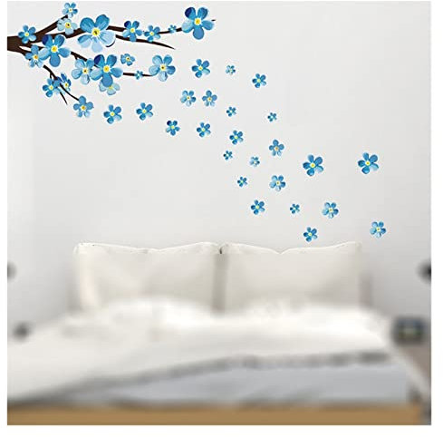 ROBAUN Blue Pflaumen Wandkleber Kunst Aufkleber Wohnzimmer Sofa Schlafzimmer Wand Hintergrunddekorationen Pflaumenblüten Aufkleber Hinterbilder Wallpaper