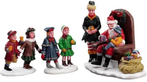 Magie di Natale Dekoration Besuchen Sie das Weihnachtsmann-Set 3 Zoll für Weihnachtsdorf und Krippe, aus Kunstharz, Höhe 4,5 cm
