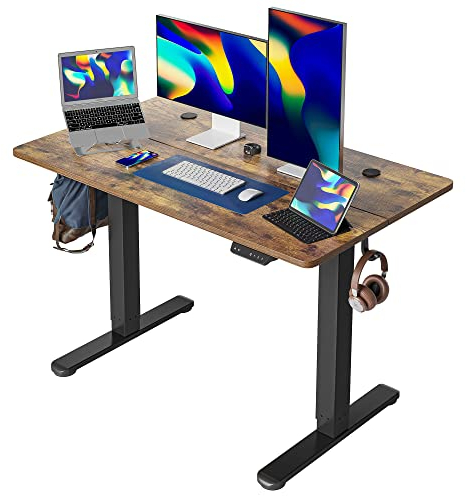 Cubiker 120 x 60 cm Schreibtisch Höhenverstellbar Elektrisch, Stehpult T-Beine aus Stahl mit Funktions-Memory-Steuerung, Anti-kollisions System, Braun Tischplatte