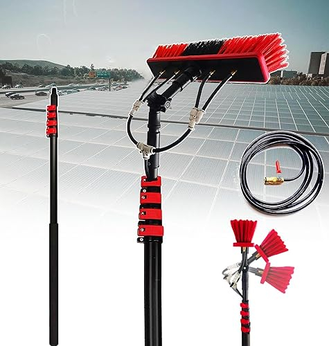Gguwug 9m/30ft Adjustable Solar Panel Cleaning Brush and Pole, Window Cleaner Brush & Water Fed Pole Kit, Solar Panel Cleaning System Window Washing Equipment Tool with 20m water supply hose