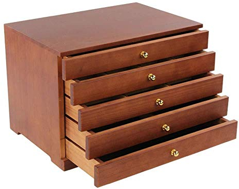 BONOOL Schmuckkästchen aus Holz, 5 Schichten, großes Fassungsvermögen, Schmucktruhe, Samtfutter, vielseitiger Schmuck-Organizer für Schmuck, Schmuckkästchen für Damen