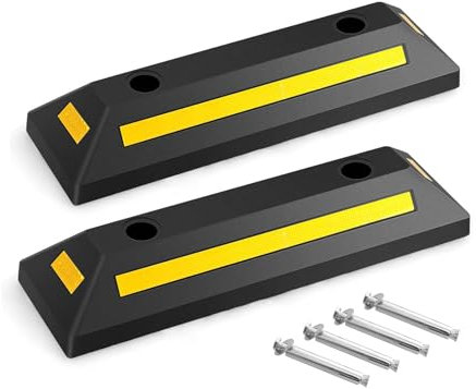 GiantexUK 1/2 Pack Rubber Kerb, 54/182cm Parking Guide Block with Yellow Reflectors, Heavy Duty Wheel Stop Driveway Bump for Car, Truck, RV, Trailer and Garage (2 Pack, 54 x 16 x 9cm)