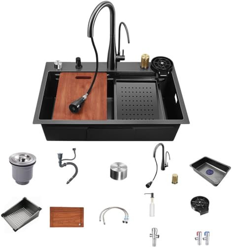 304 Stainless Steel Kitchen Sink Three-in-one Handmade Basin Sink Sink Kitchen Set Undercounter Washbasin Large Single Sink (Size : 75 * 46cm)