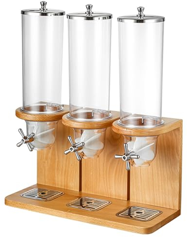Arbeitsplatte Müsli-Spender, 4L/8L/12L Trockenfutter-Spender Müsli-Behälter Vorrats-Spender Mit PC-Fass Und Holzsockel Für Haus Küche (Buche Holz), Triple