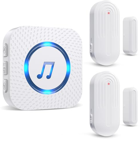 SANJIE Wireless Door Open Alarm Sensor Chime, 800FT Operating Range 55 Chimes 5 Volume Level with LED Indicators,Door Alarm for Home Store Office Security When Opens,1 UK Plug in Receiver 2 Sensors