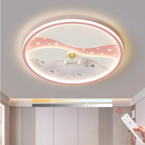 WJLL LED Deckenleuchte Kinderlampe 38W dimmbare Kinderzimmer Deckenlampen Astronaut Sternenhimmel Licht Kronleuchter 50cm Deckenleuchten für Kinder Jungen Mädchen Schlafzimmer Beleuchtung Lampen Pink