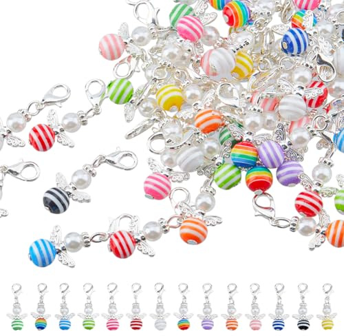 SUPERFINDINGS 84 Stück Engel Schutzengel Anhänger 14 Farben Glücksperle Schutzanhänger Aus Kunstharz Legierungsclips Engel Geschenke Zum Aufhängen Für DIY Basteln Hochzeitsgeschenke Geburtstagstüten