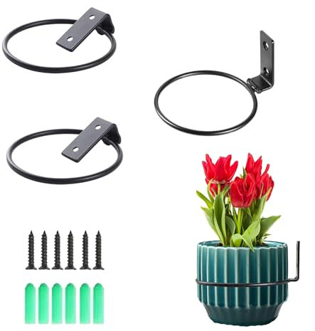 Ompinda Flower Pot Holder Ring, 3 Pack Collapsible Metal Wall Mounted Metal Planter Hangers Ring with Screws for Indoor Use and Outdoor Garden Decor (4 inch)