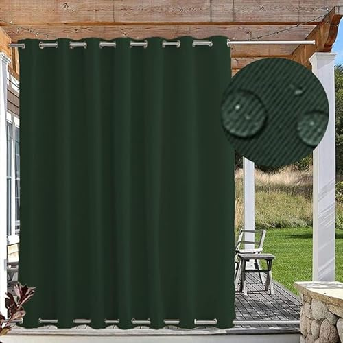 FicaRico Outdoor Vorhang Wasserdicht Winddichte Outdoor Vorhänge Wetterfest mit Ösen Oben und Unten, Sonnenschutz Blickdicht Outdoor Vorhang für Pavillon Garten, 1 Stück, Dunkelgrün, B183xH160cm