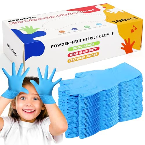 KAHACIYO Disposable Nitrile Gloves for 4-10 Years Old Kids, Latex Free and Powder Free, Suitable for Cooking, Gardening, Crafts, Painting, Cleaning (100 Pcs)