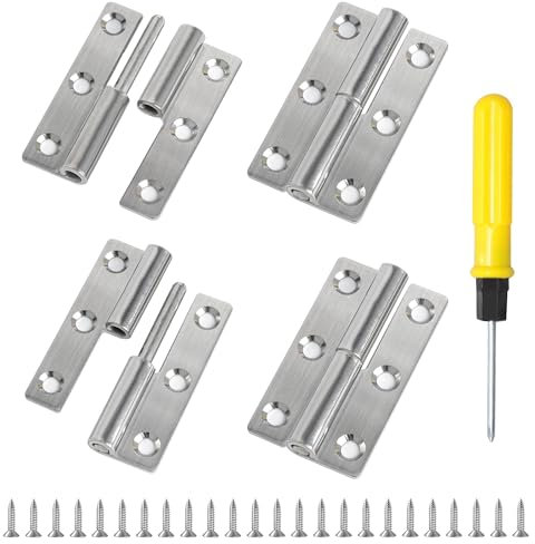 DesertBoy 4 cerniere staccabili per porte, in acciaio inox, 6,3 cm, cerniere staccabili con viti e cacciavite per porte, finestre, scatole di legno, armadi (2 pezzi a sinistra + 2 a destra)