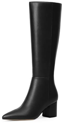 Easyfox Knee High Boots for Women Chunky Heel Black Boots Pointed Toe Low Heeled Tall Black Boot Fall 2025 Block Long High Boot Size 8