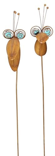 FRANK FLECHTWAREN Gartenstecker Vogelplausch, 2er Set, Metall, Rostfinish, Glaskugel Maße: Höhe 107 cm, einfache Selbstmontage