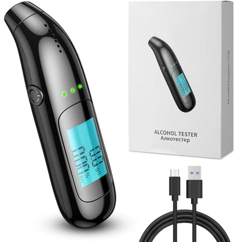 Etilometro Portatile,Etilometro Professionale per Alcol Test Portatile con Display Digitale LCD,Alcool Test Ricaricabile e Riutilizzabile Test Alcolemico Alcolometro per Auto,Sicurezza Stradale, Feste