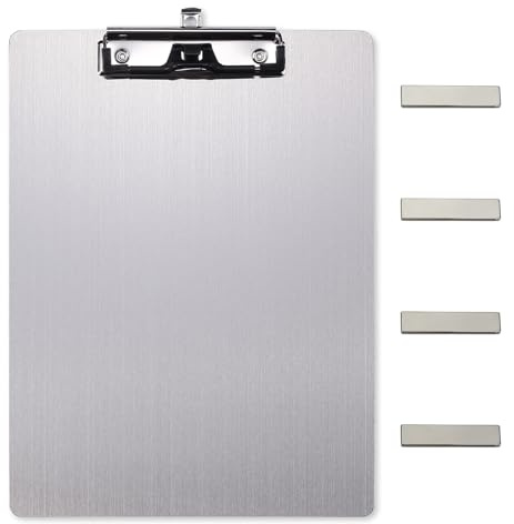 Magnetische Klemmbretter aus Edelstahl, Metallklemmbretter mit flachem 304-Clip, schwarze Tafeln für den Kühlschrank, Kochrezept-Schienen, Nachrichten-Tafeln (A4)