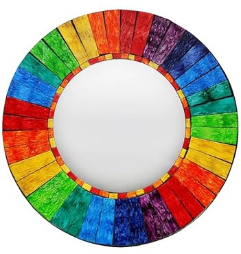 Sacred Remedy Espejo de pared redondo de mosaico de arco iris, decoración de azulejos de vidrio coloridos, bohemio chic, decoración del hogar/baño, espejo de entrada, orgullo