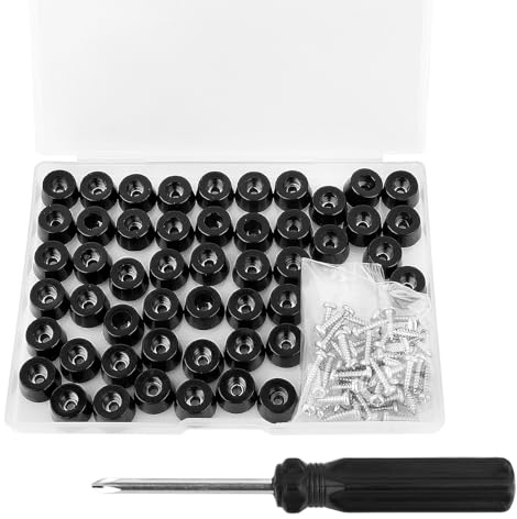 60 Pcs Patas de Redondas Negras pequeñas, Pies de para Tabla de Cortar con arandela y Tornillos inoxidables, Pies de Goma para Muebles con Tornillos de Acero Inoxidable