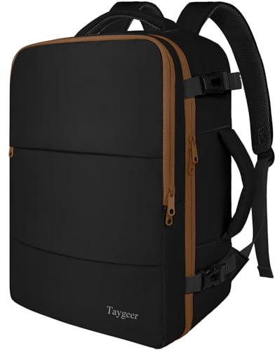 Taygeer Backpack for Women, Carry on Backpack with Laptop Compartment & Shoe Pouch, 35l Travel Laptop Mochila Carry On Luggage, Airline Approved Personal Item Bag For Weekender Gym Hiking, Black Khaki