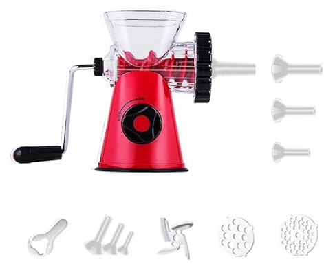 HTERBPOY Tritacarne E Clistere in Uno Insaccatrice for Salsiccia，Contenitori Addensati di Grande capacità Insaccatrice for Salumi，Ventose for Il Vuoto，Tritacarne Rapido(Red)