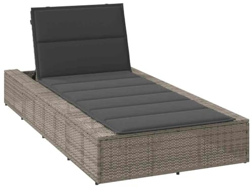 Massbinet Sonnenliege mit schwebender Doppelliege Wetterfest Outdoor Bett Auflage Poly Rattan Grau