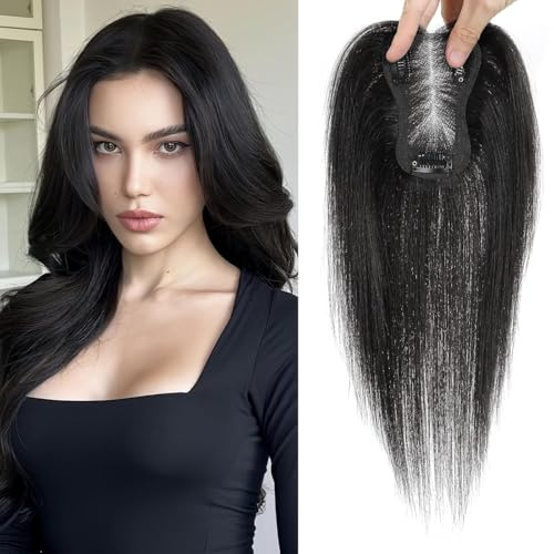 Echthaar Hair Topper für Frauen Krone Toppers Kurze Perücken Haarteile für Dünnes Haar 100% Echtes Menschliches Haar Clip in Topper Haar Toppers für Frauen Echthaar Topper Leichtes(1B#)