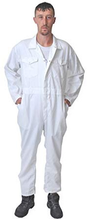 Roadmaster Overol de polialgodón para hombre, traje de pintor, decoradores, ropa de trabajo mecánico, traje de caldera, uniforme de trabajo de limpieza, con dos bolsillos en el pecho, blanco, XXS