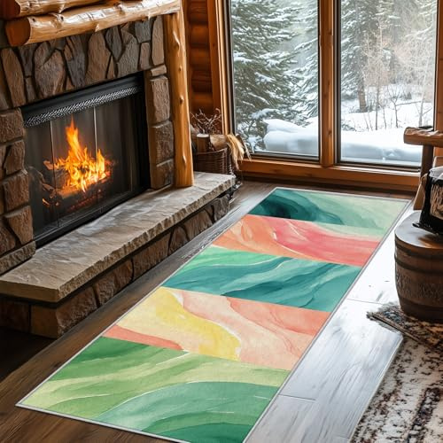Generisch Läufer Flur Marmor, Waschbarer Teppich Läufer Bunt Abstrakt Kunst Gefälle 80x200, Küchenteppich, Eingangsbereich, Bettvorleger, Schlafzimmer Deko, rutschfest, Kurzflor c806