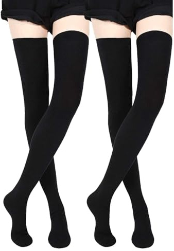 Makii Thigh High Socks For Women - 24.8inch Extra Long Black Over the Knee High Sock Cotton Rich Thermal Soft & Stretchy Stockings UK Size 4-6