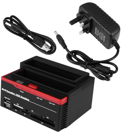 SHINEOFI Two-bay Serial Ata and Integrated Drive Electronics Hard Drive Docking Station with Disk and Card Reader Function, Uk Ac230v Power, External Multi-function Hub for Data Transfer and Backup