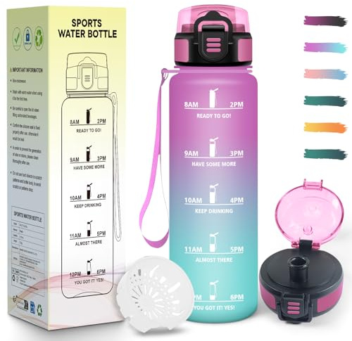 Mulbijeo Borraccia, 1 Litro senza BPA, Borraccia Palestra, A Prova di Perdite, Bottiglia Motivazionale, Indicatore del Tempo, Bottiglia Acqua per Palestra, Ciclismo, Ufficio, Esterno, Borracce