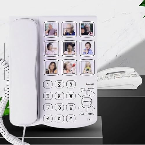 Téléphone fixe filaire adapté aux personnes âgées, grand bouton pour personnes âgées avec 9 boutons photo, numérotation en un clic
