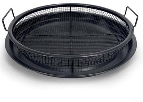 Zilimontt Runder Grillkorb und Tablett aus Edelstahl, für Outdoor-Kochen, Camping und Grillen im Garten, Teller mit 33 cm Durchmesser und 30 cm Korb (schwarz)
