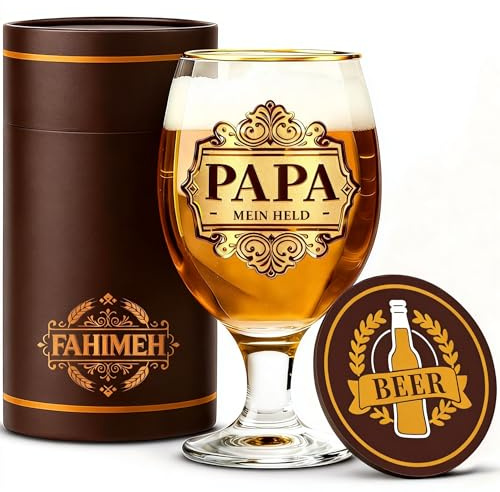 FAHIMEH Papa Geburtstagsgeschenk, Bierglas, 400ml, | für Vatertag Weihnachten, Von Tochter und Sohn Personalisierte Männer Geschenkideen