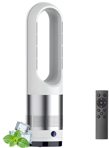 Ventilador Calefactor sin aspas Torre Calor frío purificador Aire Control Remoto Temporizador 8 Horas velocidades oscilación 18 80°pie Interiores(Oficina Dormitorio hogar).