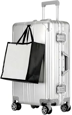 yewjog Koffer Handgepäck · Hartschalen in 100% Aluminium · Trolley Reisegepäck · Reisekoffer mit 4 Doppelräder · TSA Zahlenschloss · Silber · M